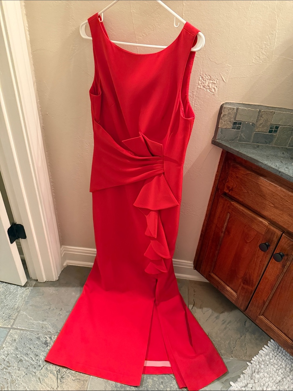 Eliza J Red Sleeveless Ruffle-Accent Maxi Dress